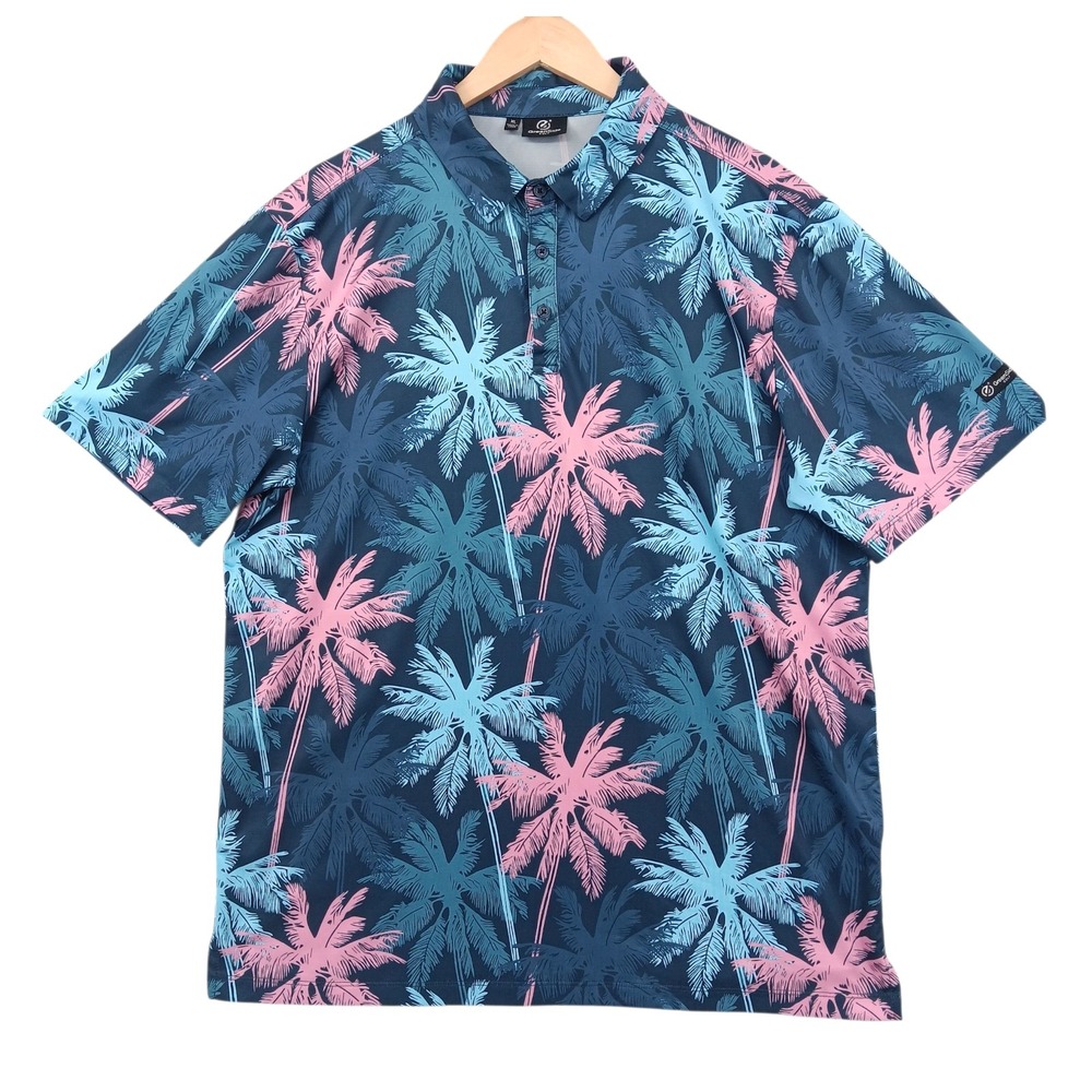 Greenside Golf Polo Shirt Mens XL Blue Pink Palm Trees Performance Stretch 46x30